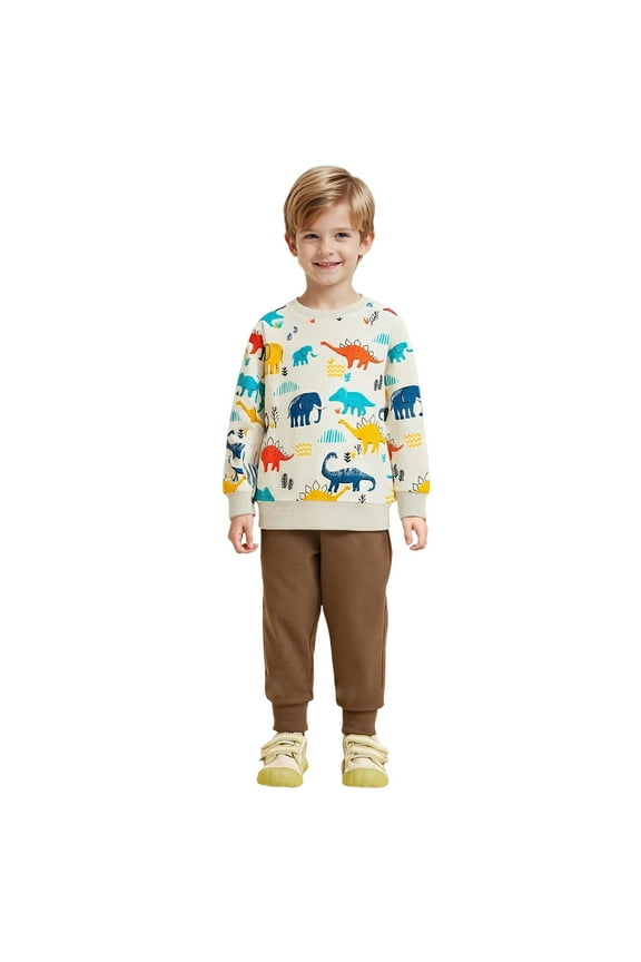 Toddler Boys Dinosaur Sweatshirt Knit Crew Neck Casual Pullover Top, Sizes 1-2