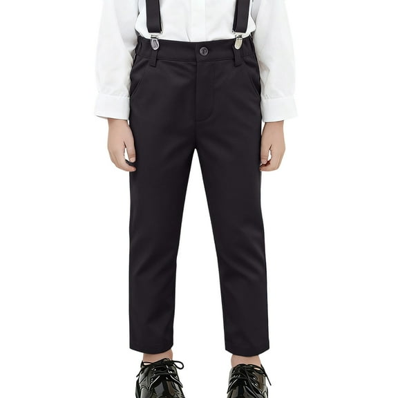 Tiijoy Toddler Boys Dress Pants School Uniform Formal Suspenders Twill Pants, Sizes 4-17
