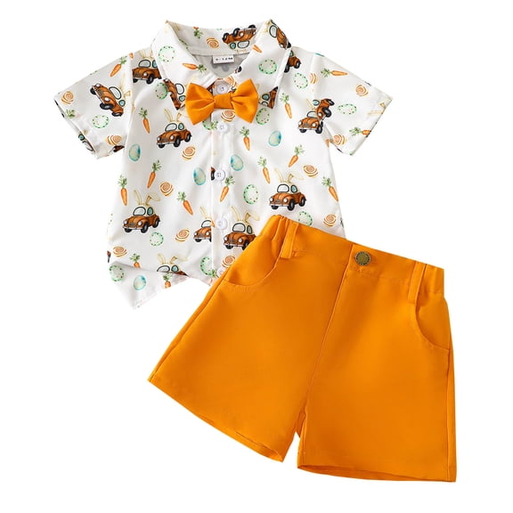Tiijoy Toddler Boys Easter Outfits Short Sleeve Button Down Shirt Shorts Set, Sizes 2-3