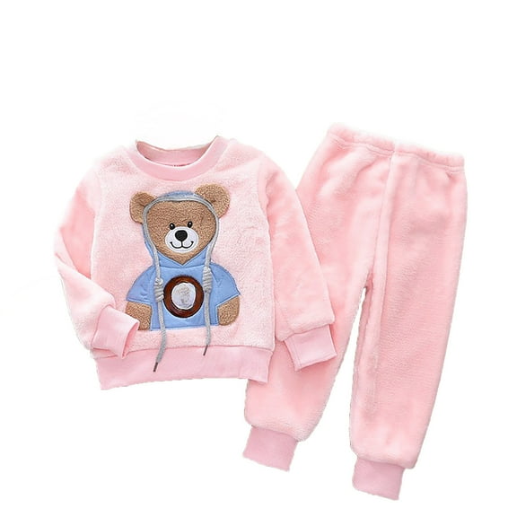 Tiijoy Toddler Boys Flannel Pajamas Cartoon Bear Sweatshirt Pants PJs, Sizes 2-3T