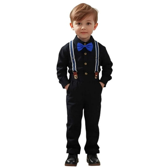 Tiijoy Toddler Boys Formal Suit Long Sleeve Dress Shirt Suspenders Pants Bowtie Outfits, Sizes 2-3