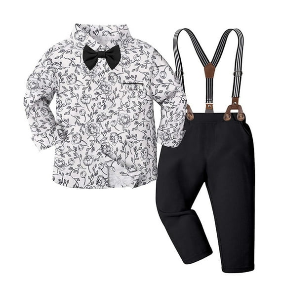 Tiijoy Toddler Boys Formal Suit Long Sleeve Dress Shirt Suspenders Pants Set, Sizes 3-4