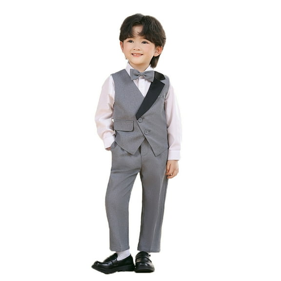 Tiijoy Toddler Boys Formal Tuxedo Suit Long Sleeve Shirt Vest Pants Bow-Tie Outfits, Sizes 2-3