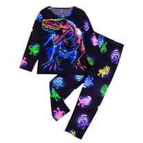 Tiijoy Toddler Boys Glow In The Dark Pajamas Cartoon Print Long Sleeve Top and Pants, 2-Piece, Sizes 2-3