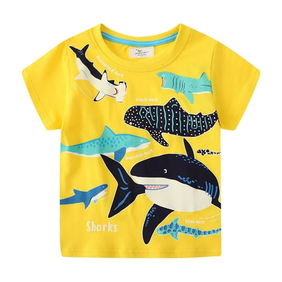 Tiijoy Toddler Boys Glow In The Dark Shark Graphic Tee Short Sleeve Crew Neck Cotton T Shirt