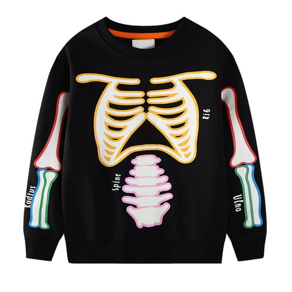 Tiijoy Boys Sweatshirt Glow In The Dark Halloween Skeleton Print Pullover Top, Sizes 1-2