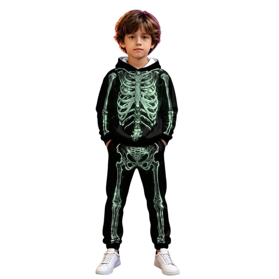 Tiijoy Toddler Boys Halloween Skeleton Sweatsuit Hoodie Joggers Outfits, Sizes 3-4