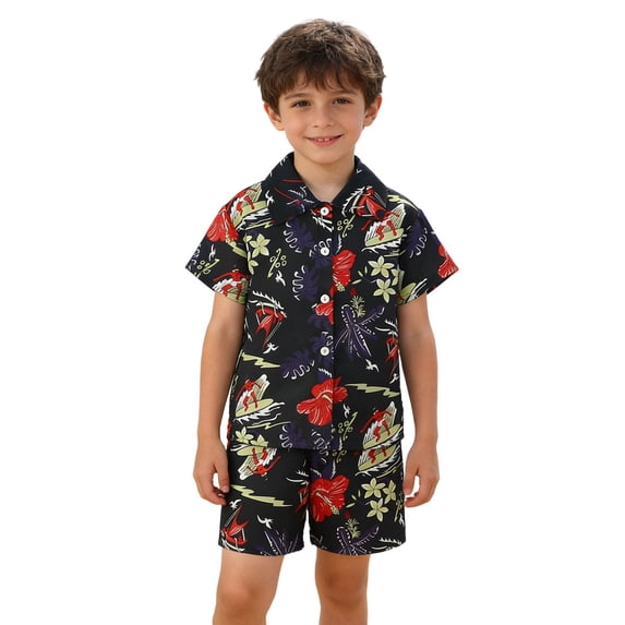 Tiijoy Toddler Boys Hawaii Beach Outfits Summer Tropical Short Sleeve Shirt Shorts Set, Sizes 3-4