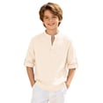 thumbnail image 1 of Tiijoy Toddler Boys Lightweight Linen Shirt Casual Plain Long Sleeve Henley Shirt, Beige, 1 of 6