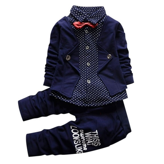 Tiijoy Toddler Boys Long Sleeve Shirt and Pants Suit 2-Piece Cotton Outfits, Sizes 3-4T