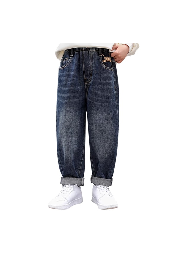 Toddler Boys Loose Fit Denim Jeans Casual Straight Pull On Denim Pants, Sizes 4-5