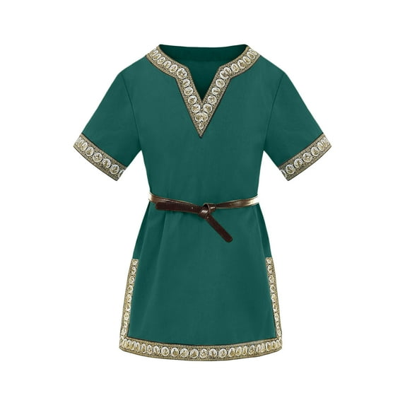 Tiijoy Toddler Boys Tunic Shirt Retro V-Neck Short Sleeved Comfortable Shirt