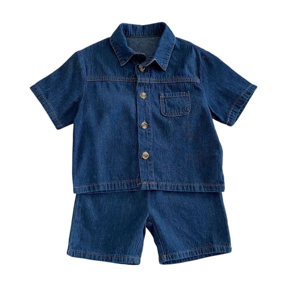 Tiijoy Toddler Boys Outfit Sets Casual Denim Short Sleeve Button Down Shirt Shorts Set