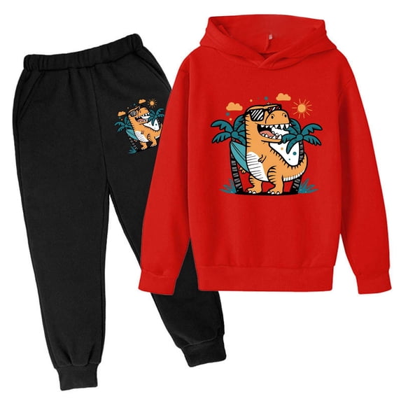 Tiijoy Toddler Boys Outfits Cartoon Dinosaur Print Hoodie Jogger Pants Casual Sweatsuit