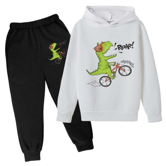 Tiijoy Toddler Boys Outfits Cartoon Dinosaur Print Hoodie Jogger Pants Set, Sizes 3-4T