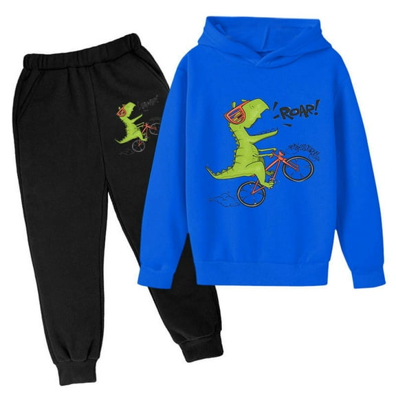 Tiijoy Toddler Boys Outfits Cartoon Dinosaur Print Hoodie Jogger Pants Set, Sizes 3-4T