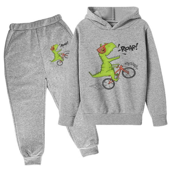 Tiijoy Toddler Boys Outfits Cartoon Dinosaur Print Hoodie Jogger Pants Set, Sizes 3-4T