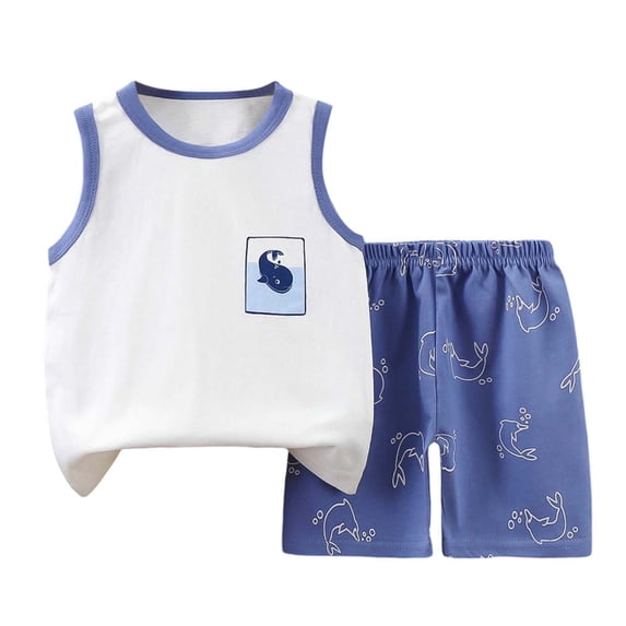 Tiijoy Toddler Boys Outfits Cartoon Print Breathable Tank Top & Shorts Summer Clothes Set