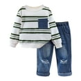 thumbnail image 1 of Tiijoy Toddler Boys Outfits Casual Cotton Striped Sweatshirt Ripped Jeans Set, Sizes 3-4, 1 of 8