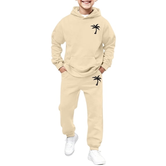 Tiijoy Toddler Boys Outfits Coconut Tree Print Pullover Hoodie Sweatpants Set, Sizes 2-13