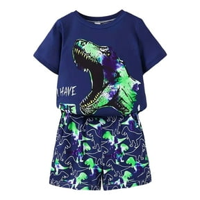 Tiijoy Toddler Boys Outfits Dinosaur Print Short Sleeves T Shirt & Shorts Set, Sizes 3-4