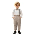 thumbnail image 1 of Tiijoy Toddler Boys Outfits Party Long Sleeve Button Down Shirt Suspenders Pants Suit, White, 1 of 5