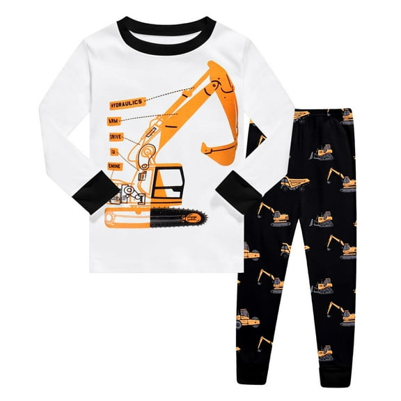 Tiijoy Toddler Boys Pajama Set Excavator Print Long Sleeve Sleepwear for Kids, Sizes 3-4T