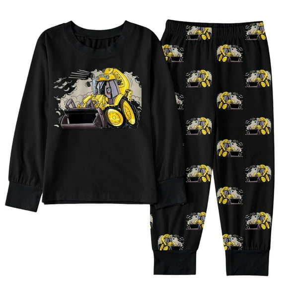 Tiijoy Toddler Boys Pajama Set Excavator Print Long Sleeve Top Pants Snug Fit Kids Sleepwear