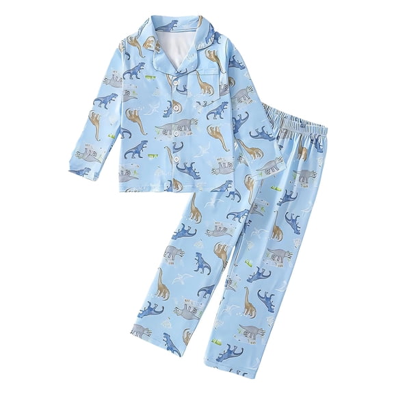 Tiijoy Toddler Boys Pajamas Dinosaur Print Long Sleeve Button Shirt Pants Sleepwear Set, Sizes 3-4