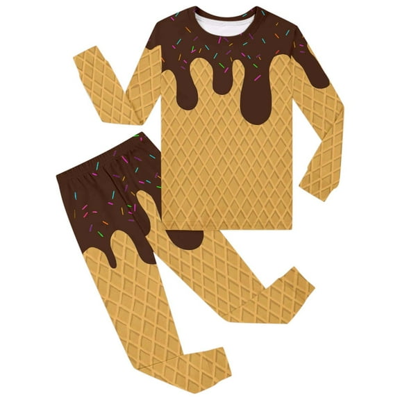 Tiijoy Toddler Boys Pajamas Ice-Cream Print Long Sleeve Tee Pants Sleepwear, Sizes 2-3T