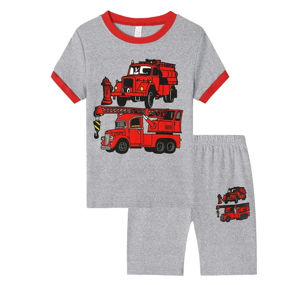Tiijoy Toddler Boys Pajamas Truck Print Short Sleeve T Shirt Shorts Ribbed Sleepwear Set