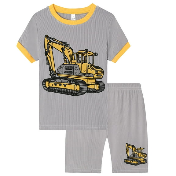 Tiijoy Toddler Boys Pajamas Truck Print Short Sleeve T Shirt Shorts Ribbed Sleepwear Set