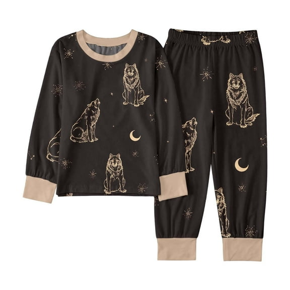 Tiijoy Toddler Boys Pajama Set Wolf Print Long Sleeve Top Pants Cotton Soft Sleepwear Sets
