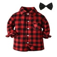 thumbnail image 1 of Tiijoy Toddler Boys Plaid Button Down Shirt Jacket Long Sleeve Shirt with Bowtie, Sizes 3-4, 1 of 3