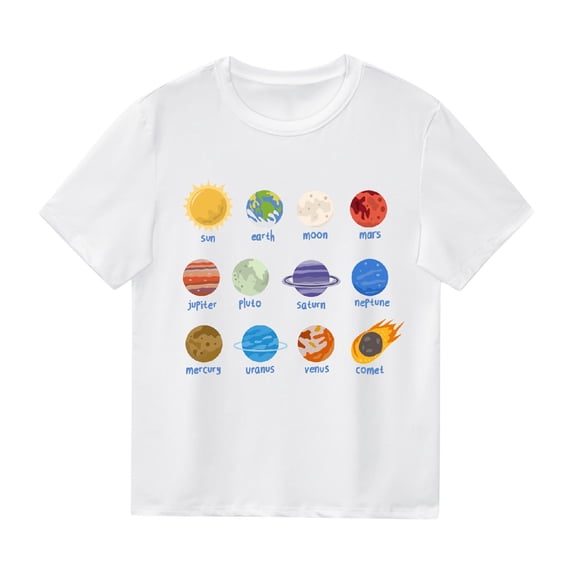 Tiijoy Toddler Boys Planet Print Graphic Tee Short Sleeved Round Neck T Shirt, Sizes 2-13