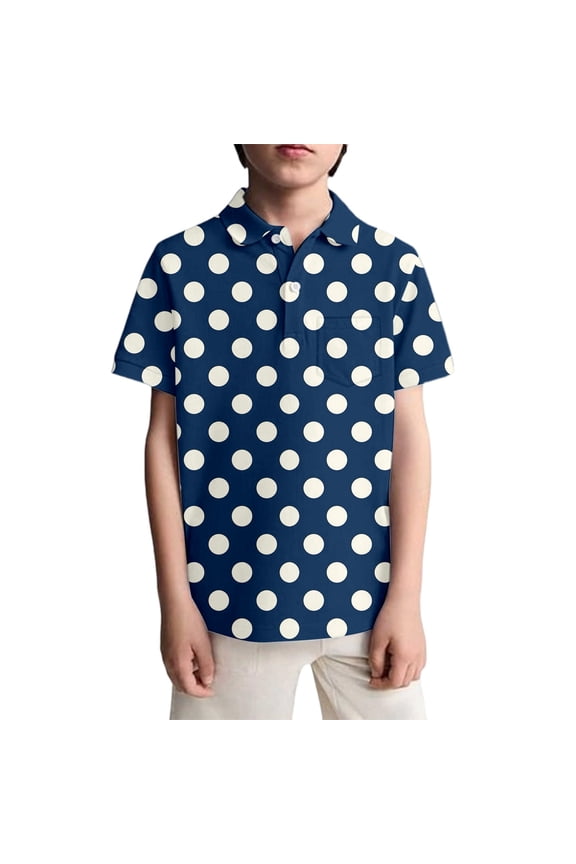Toddler Boys Polka Dot Polo Shirt Casual Short Sleeve Shirt Undershirt, Sizes 3-14