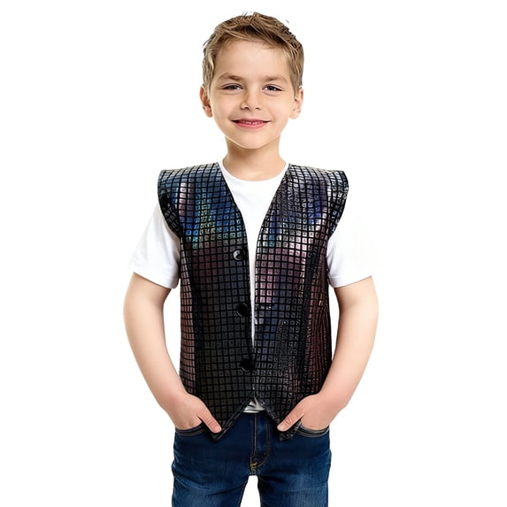 Tiijoy Toddler Boys Sequins Vest Stage Show Party Waistcoat Sleeveless Shirt, Sizes 2-3T