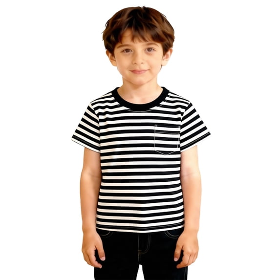 Tiijoy Toddler Boys Short Sleeve Striped T-Shirt Casual Round Neck Pocket T Shirt, Sizes 3-14