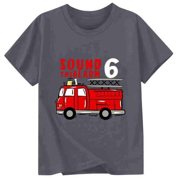 Tiijoy Toddler Boys Short Sleeve T Shirt Fire-Engine Print Casual T-Shirt, Sizes 1-2T