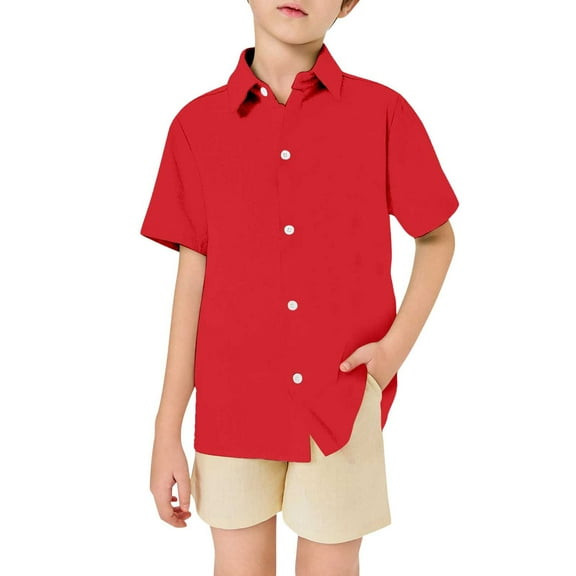 Tiijoy Toddler Boys Solid Short Sleeve Button Down Shirt Casual Breathable Beach Shirt