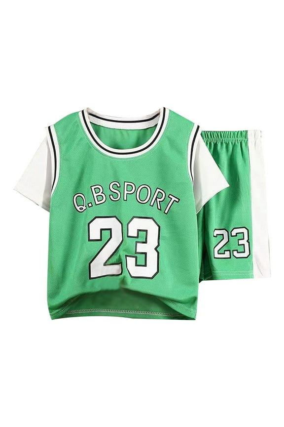 Toddler Boys Sports Outfit Set Quick Drying Short Sleeve T-Shirt and Shorts Set Tracksuit, Sizes 2-14