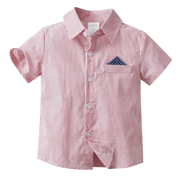 Tiijoy Toddler Boys Striped Short Sleeve Pocket Shirt Button Down Versatile Shirt, Sizes 3-4