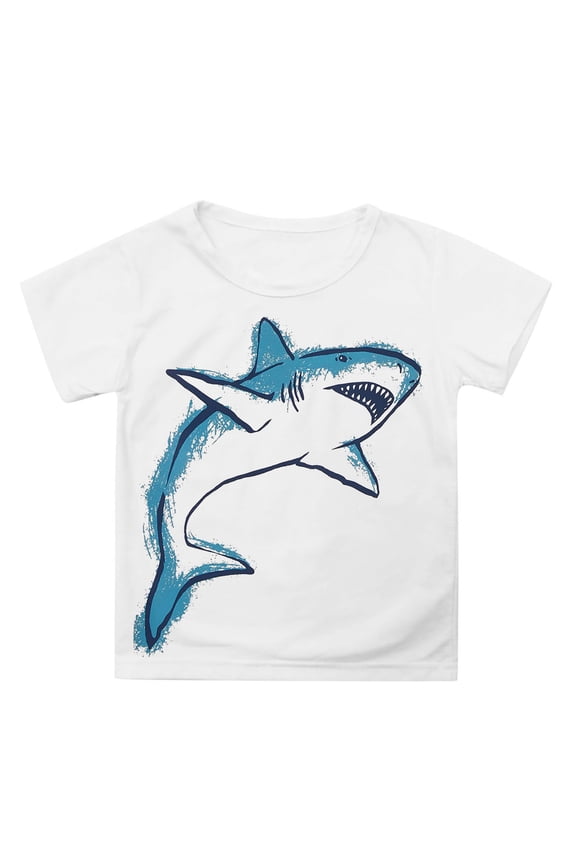 Toddler Boys T-Shirt Shark Print Short Sleeve Crewneck T Shirt Graphic Tee, Sizes 3-13