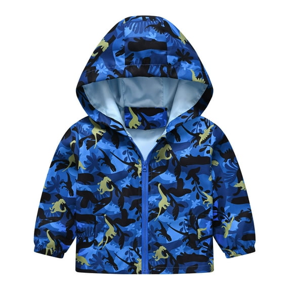 Tiijoy Toddler Boys Windbreaker Cartoon Prints Zip Up Hooded Jacket Coat, Sizes 3-4