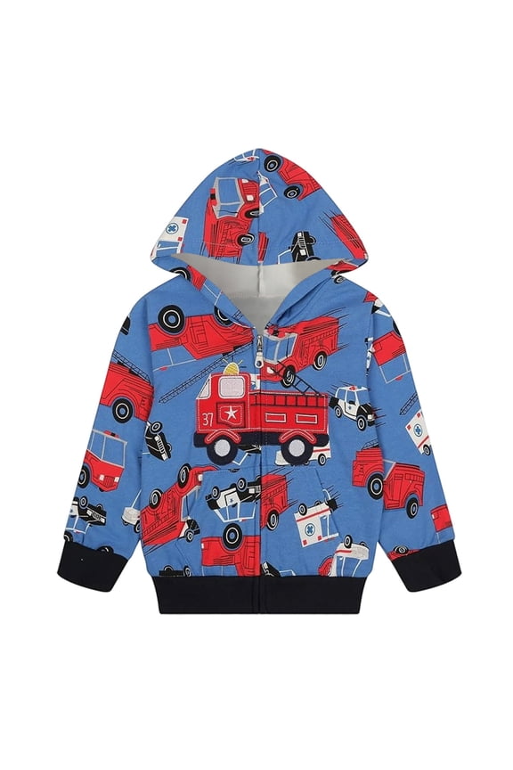 Toddler Boys Zip Up Hoodie Cartoon Print Fleece Hooded Sweatshirt, Sizes 3-4T
