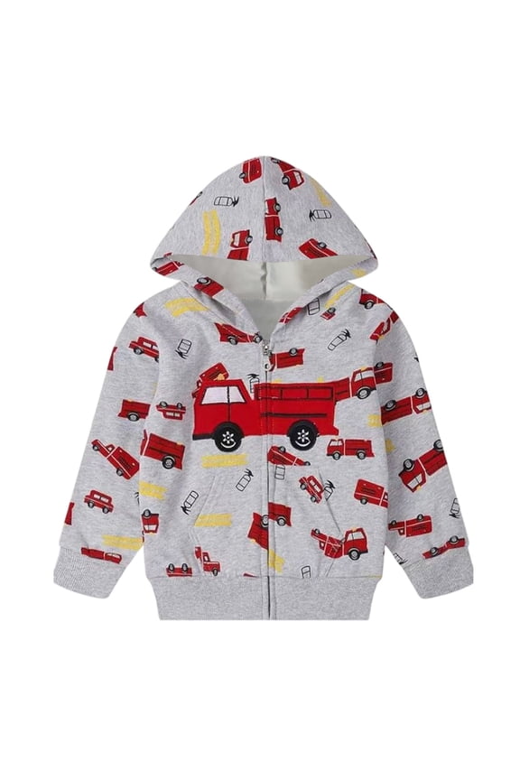 Toddler Boys Zip Up Hoodie Cartoon Print Fleece Hooded Sweatshirt, Sizes 4-5T