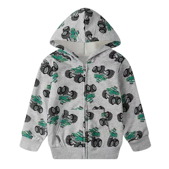 Tiijoy Toddler Boys Zip Up Hoodie Cartoon Print Fleece Hooded Sweatshirt, Sizes 4-5T