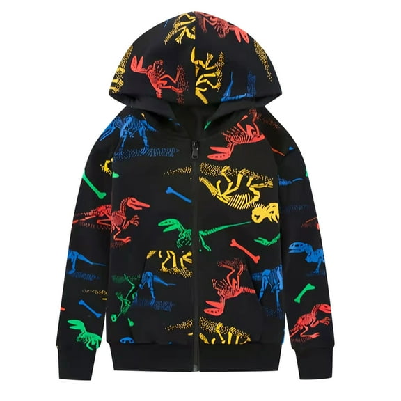 Tiijoy Toddler Boys Zip Up Hoodie Dinosaur Skeleton Print Hooded Sweatshirt, Sizes 3-4