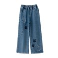 thumbnail image 1 of Tiijoy Toddler Girl's Baggy High Rise Pull On Jeans Bunny Patches Straight Leg Denim Pants, 1 of 3