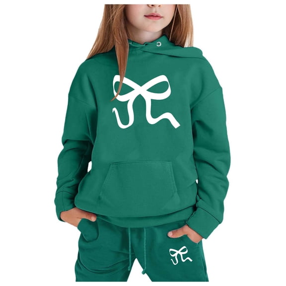 Tiijoy Toddler Girl's Bow Print Hoodie and Sweatpants Outfits 2Pcs Sweatsuit, Sizes 3-4T